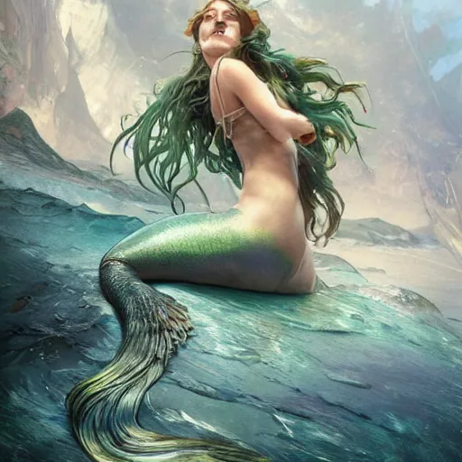 Image similar to a mermaid stuck in an oil slick, ultra realistic, concept art, intricate details, highly detailed, photorealistic, octane render, 8 k, unreal engine. art by artgerm and greg rutkowski and magali villeneuve and alphonse mucha