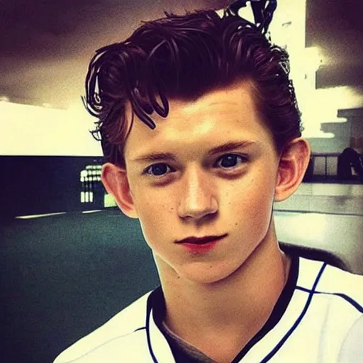 Image similar to “a realistic photo of a guy who is an attractive baseball player man who is part cyborg and part humanoid, who is a robot, Tom Holland”