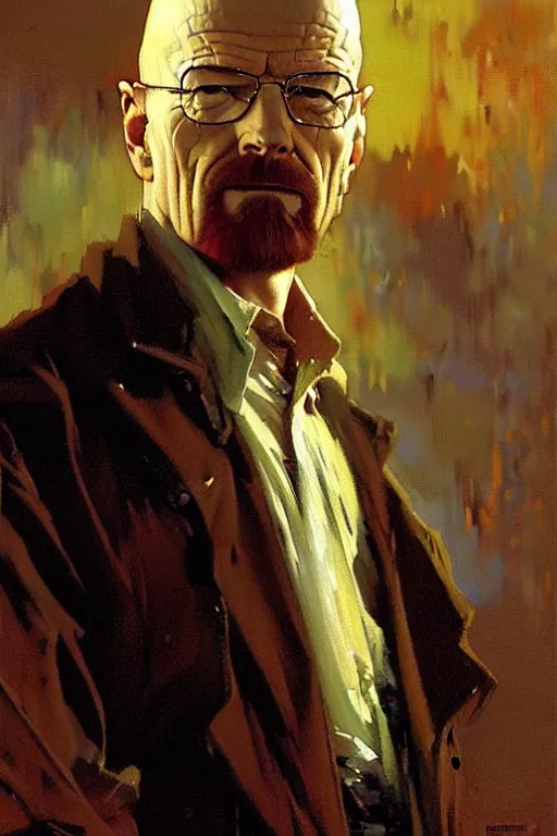 Prompt: walter white, painting by'phil hale '!!! gaston bussiere, craig mullins, greg rutkowski, alphonse mucha