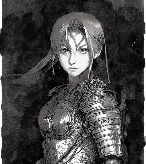 Image similar to portrait of anime woman in armor, pen and ink, intricate line drawings, by craig mullins, ruan jia, kentaro miura, greg rutkowski, loundraw