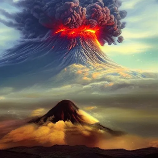 Prompt: photo realistic art of t-rex roaring, Volcano erupting far in the background, very very very very detailed