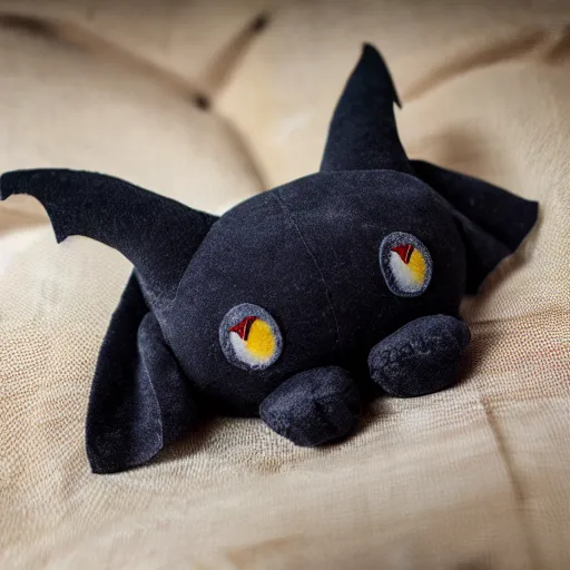 Prompt: soft plushie toy of a cute bat