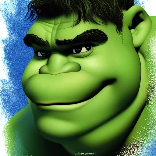 Image similar to Digital painting of Shrek as The Hulk