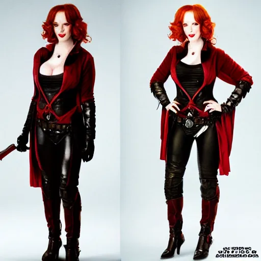 Image similar to full body photo of christina hendricks as a vampire rogue warrior