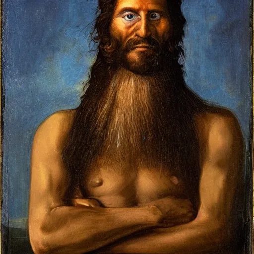 Prompt: A portrait showing a prehistoric version of man