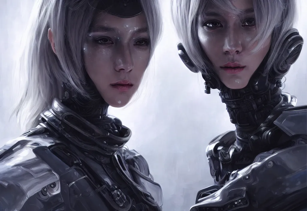 Image similar to portrait holy medium grey hair of futuristic police girl, black armored uniform, at futuristic cyberpunk tokyo night, ssci - fi and fantasy, intricate and very very very beautiful, highly detailed, digital painting, artstation, concept art, smooth and sharp focus, illustration, art by tian zi and wlop and alphonse mucha