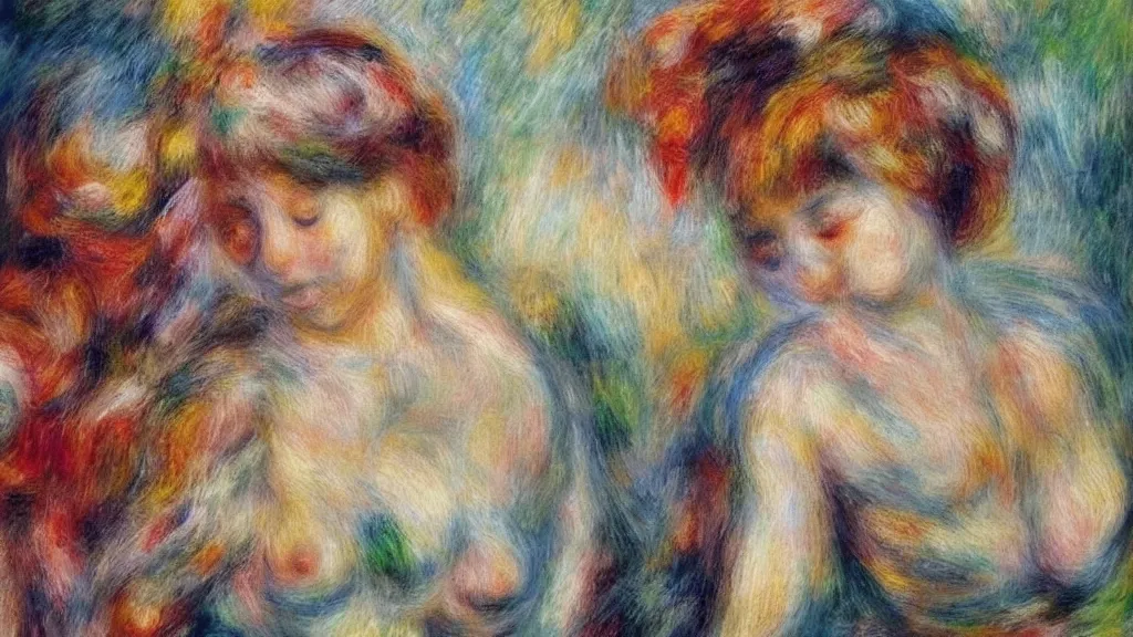 Image similar to abstract art painting figures lines forms geometry in style of pierre - auguste renoir, fotorealistic, high details,