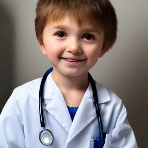 Image similar to full body photo of a little kid as a doctor, realistic, very detailed face