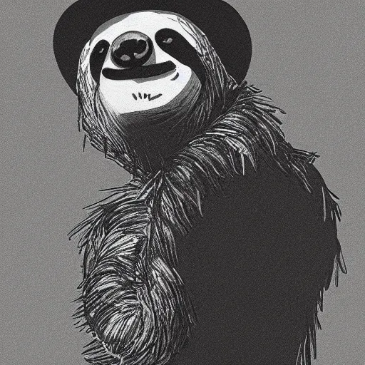 Prompt: sloth stoned af, noir animation, drawing, contrast shadows
