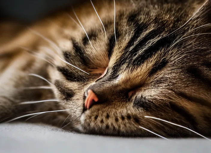 Image similar to dslr photo still of a closeup of a sleeping cat, 4 k, 8 5 mm f 1 6