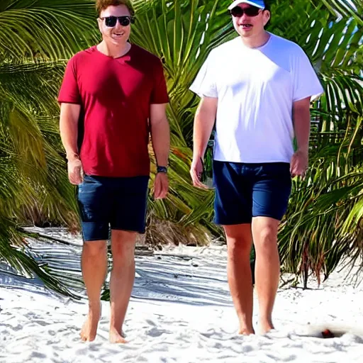 Prompt: elon musk smiling walking at the beach chilling in aruba