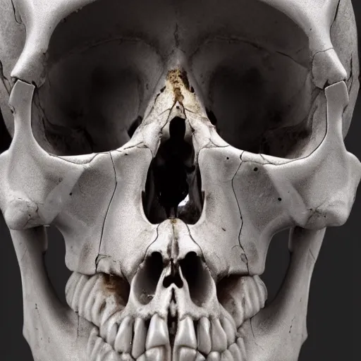 Prompt: lower half of a human skull