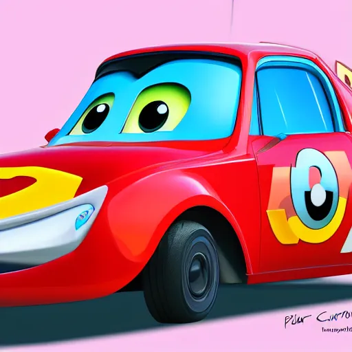 Image similar to a random pixar cars character, digital art, detailed
