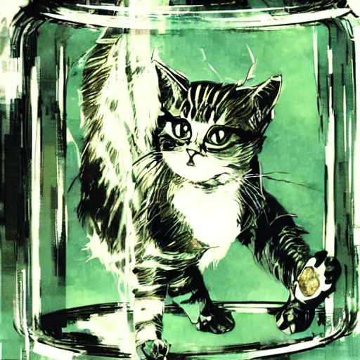 Prompt: a cat in a jar, Yoji Shinkawa