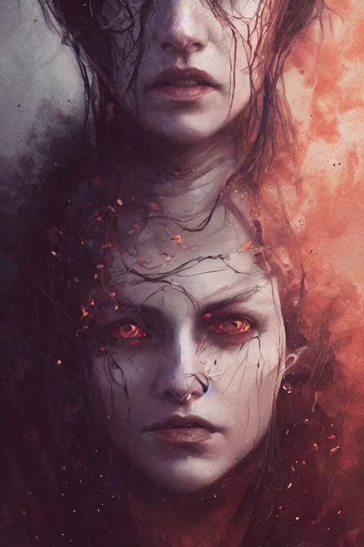 Image similar to Portrait of a witch, detailed face, fantasy, very detailed, dramatic, fine horror, artistic, cinematic lighting, digital art painting by greg rutkowski