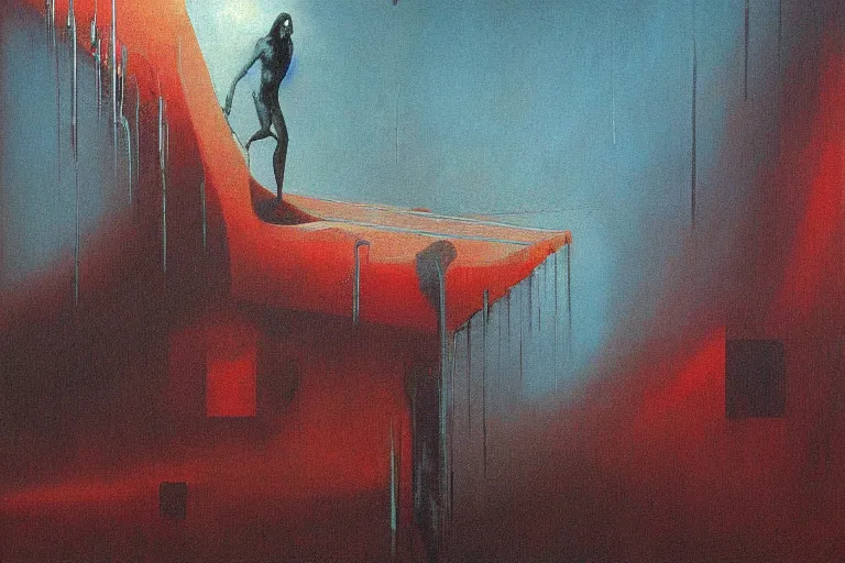 Prompt: painting on the wall in the huge surreal art gallery, art deco, by rutkovski and beksinski