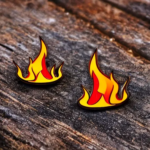 Prompt: simple yet detailed, fire warning flame enamel pin design