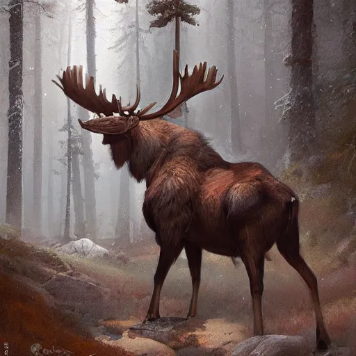 Prompt: humanoid moose anthropomorphic moose hominid moose by greg rutkowski