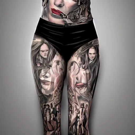 Image similar to full body tattooed cate blanchett, highly detailed, photorealistic, 4k