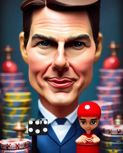 Prompt: closeup profile portrait of a low poly tin toy tom cruise in a gambling den, hyper realistic, artstation, illustration, nicoletta ceccoli, mark ryden, lostfish, max fleischer, digital paint, matte paint, vivid colors, dark, sinister, detailed and intricate environment