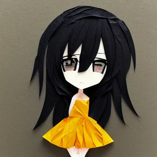 Image similar to anime girl, made out of tissue paper, tissue paper art