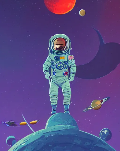Prompt: an cosmonaut lie relaxed on a crescent moon between the stars and the planets in outer space, cosmonaut post grunge concept art,high detail,4k, trending on artstation by josan gonzalez and tyler edlin