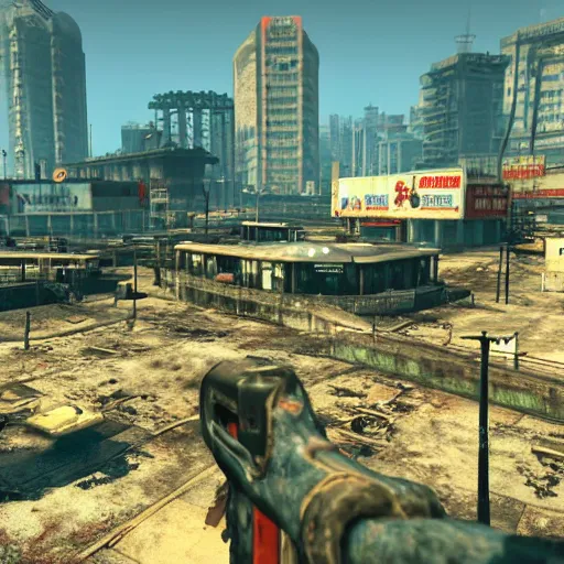 Image similar to Hong Kong in ruins post-nuclear war in Fallout 4, in game screenshot