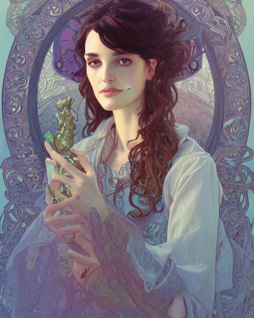 Image similar to winona ryder | highly detailed | very intricate | art nouveau | perfect eyes | storybook illustration | soft cinematic lighting | award - winning | painted by mandy jurgens and alphonse mucha and alena aenami | pastel color palette | featured on artstation