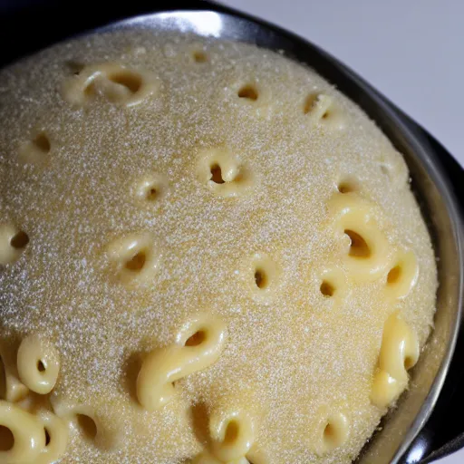 Image similar to Ball made of Macaroni, steamy, cheesy