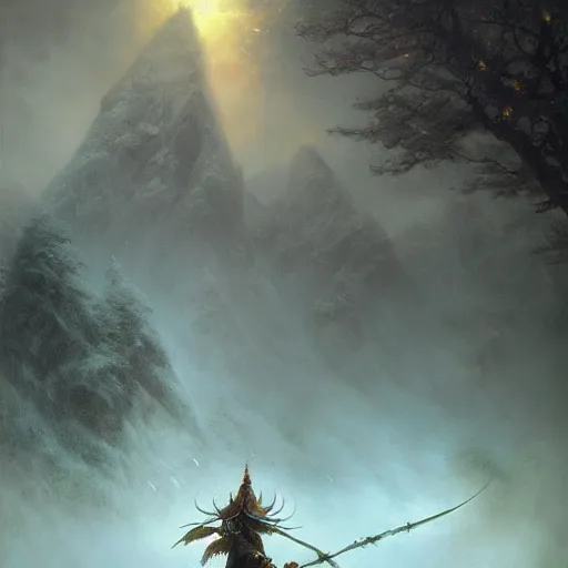 Prompt: ''cinematic shot'' an elf in rivendel with armor of diamonds with leaves falling simetrical 8 k atmosferic realistic made by ivan aivazovsky, peter mohrbacher, greg rutkowski volumetric light effect broad light oil painting painting fantasy art style sci - fi art style realism premium prints available artwork unreal engine