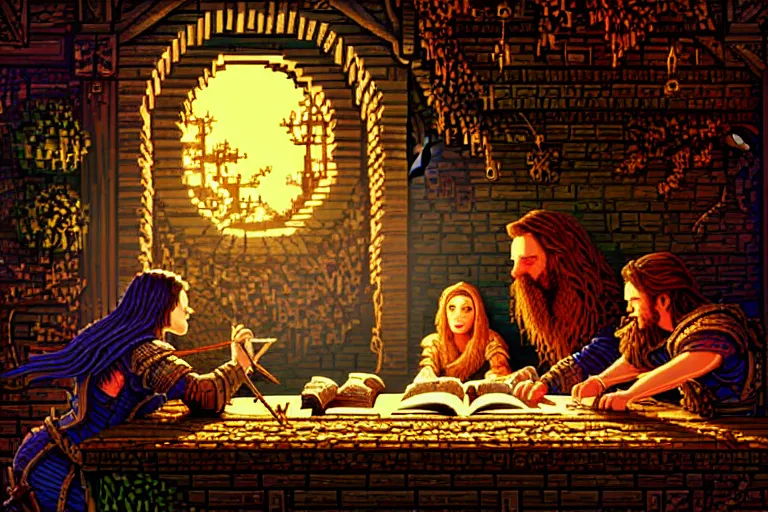 Image similar to the bard's tale, beautiful detailed pixelart by albertov, intricate details, beautiful, dithered gradients, volumetric lighting, cgsociety, artstation, smooth, sharp focus, 2 d illustration, amazing art by dan mumford, old school computer game graphics, pixel art