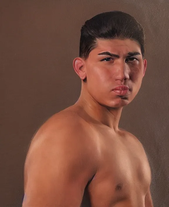 Image similar to portrait of a handsome young tejano wrestler, art by denys tsiperko and bogdan rezunenko, hyperrealism