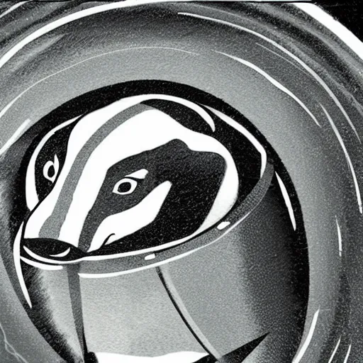 Image similar to a badger looking wistfully out of a spaceship window, sci-fi illustration,
