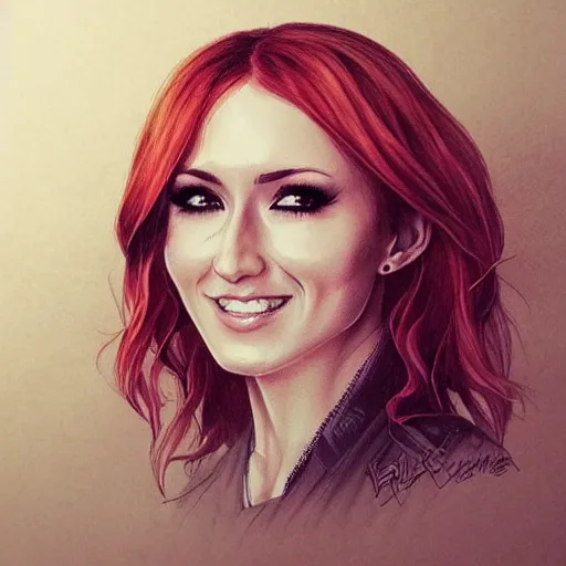 Prompt: becky lynch, heroine, beautiful, playful smile, detailed portrait, intricate complexity, in the style of Artgerm, Kazuki Tanahashi, and Ross Tran, cel-shaded