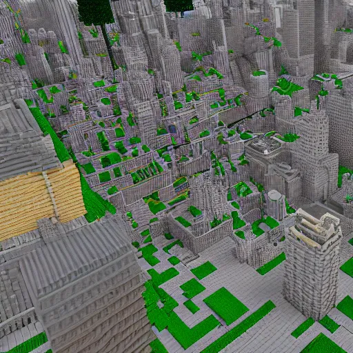 Image similar to ground view of the city, hyperrealism, no blur, 4k resolution, ultra detailed, style of Minecraft