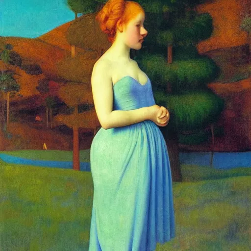 Image similar to a young girl lost in a blue golden forest, film still by edward hopper, by Pontormo, by klimt, art noveau, highly detailed, strong lights, liminal, eerie, Bright pastel colors