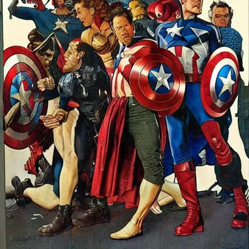 Prompt: the avengers, by norman rockwell