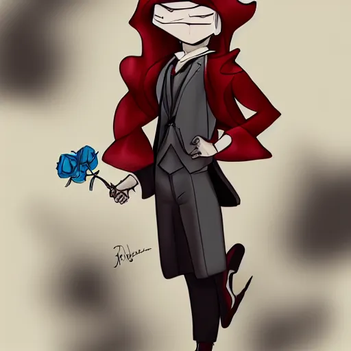 Prompt: digital painting, accurate details, james of team rocket holding a rose, elegant, cool, trending on artstation, fanart