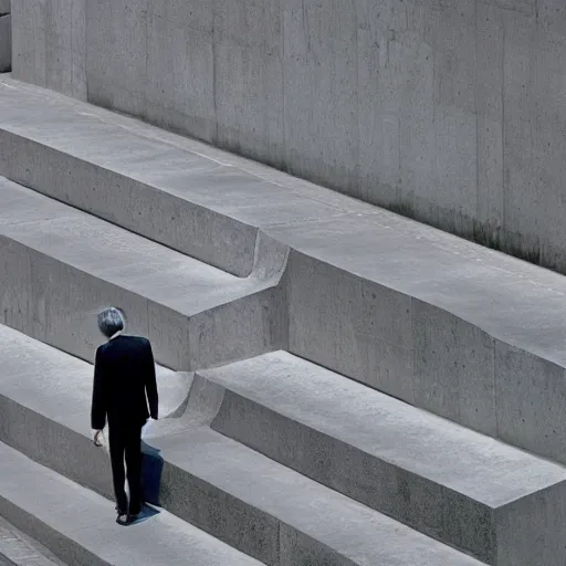 Image similar to a man alone in a city by tadao ando