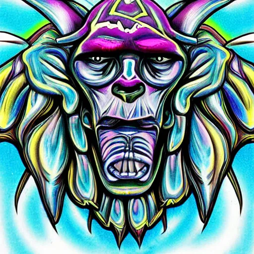 Prompt: stylized psychedelic airbrush art of an orc on a motorcycle