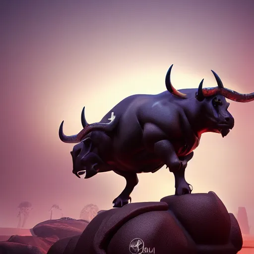 Image similar to Bull Behemoth, toon aesthetic, stylized character, 3d render, Trending on artstation , HD quality, dramatic light, octane