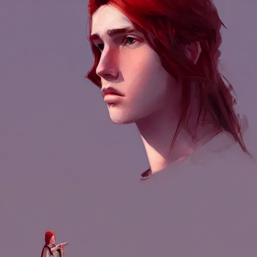 Prompt: teen boy, red hair, desert clothes, gorgeous, amazing, feminine, elegant, intricate, highly detailed, digital painting, artstation, concept art, sharp focus, illustration, art by WLOP and greg rutkowski