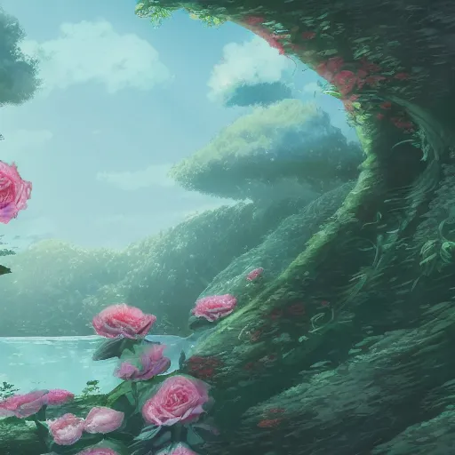 Image similar to a rose, Ghibli, Anime Background, Miyazaki Hayao, concept art, illustration,smooth, sharp focus, intricate, trending on artstation, trending on deviantart, 4K