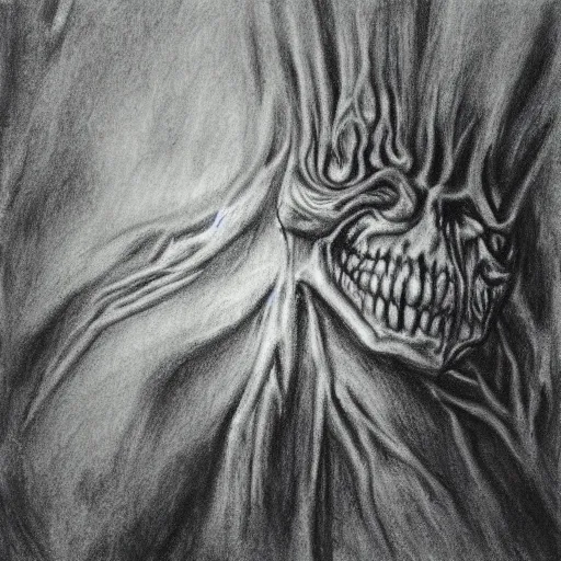 Prompt: a charcoal drawing of an eldrich horror,