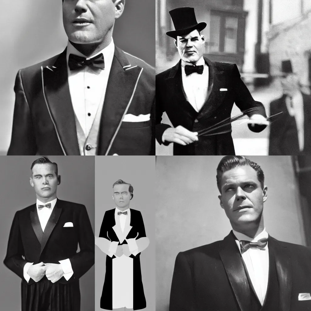Prompt: Thanos wearing a tuxedo, 1950s photograph, industrial Britain, real photograph, high quality,