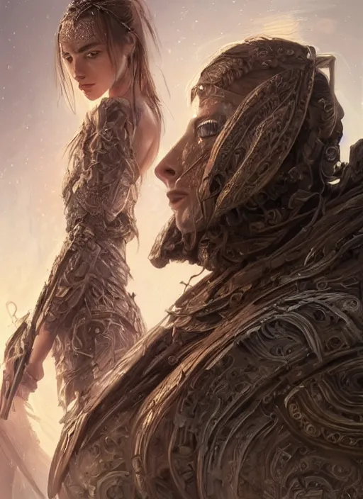 Image similar to a professional portrait of a beautiful young female, clothed in ethereal battle armor, olive skin, long dark hair, beautiful bone structure, symmetrical facial features, intricate, elegant, digital painting, concept art, smooth, sharp focus, finely detailed, illustration, from Valerian and the City of a Thousand Planets, in the style of Ruan Jia and Mandy Jurgens and Artgerm and Greg Rutkowski and William-Adolphe Bouguerea