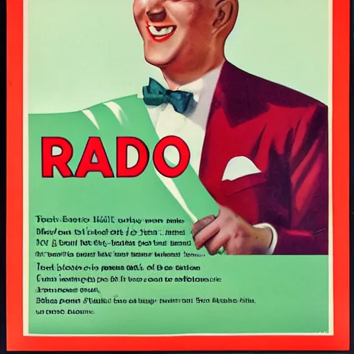 Prompt: 1950s poster advert for radio show Tom\'s Onion Half hour