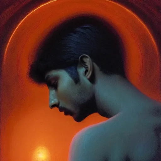 Image similar to perfectly - centered movie promotional poster - photograph of a young indian guy and a beautiful girl side profile faces symmetrical ; real life portrait by beksinski and jean delville, romantic theme, two lovers sharing one heart, unreal engine 5, photorealism, hd quality, 8 k resolution, cinema 4 d, hdr dramatic lighting ; symmetrical, cinematic, high coherence