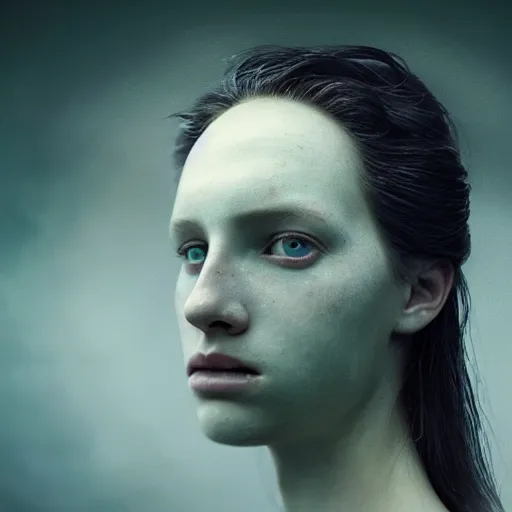 Image similar to portrait of a ghostly haunting female, depth of field, zeiss lens, detailed, symmetrical, centered, fashion photoshoot, by annie leibovitz and steve mccurry, david lazar, jimmy nelsson, breathtaking, 8 k resolution, extremely detailed, beautiful, establishing shot, artistic, hyperrealistic, beautiful face, octane render