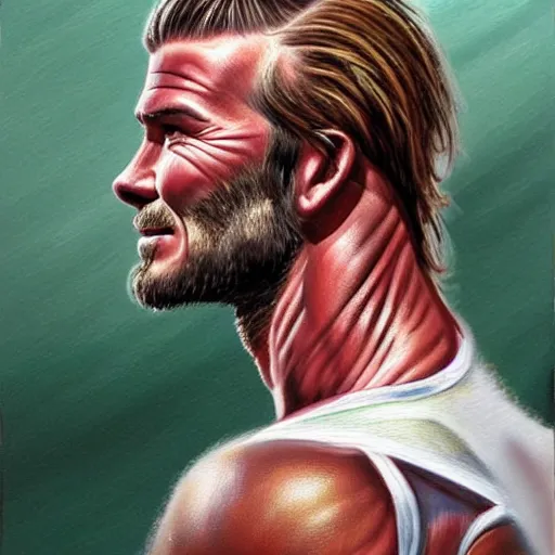 Image similar to beautiful lifelike painting of david beckham human horse centaur, majestic cinematic, hyperreal detailed facial features and uv lighting, art by ed roth and basil wolverton